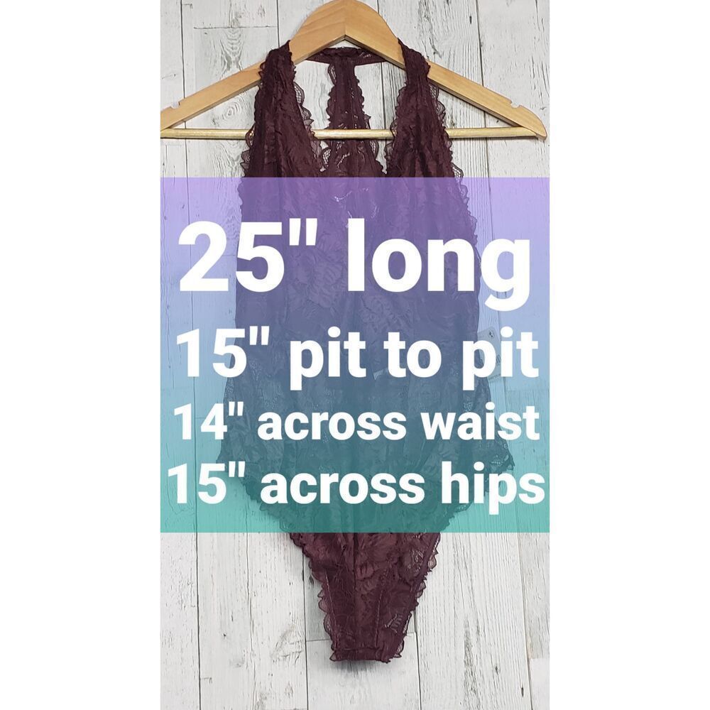 Free People Intimately Everyday Lace Deep V Bodysuit in Plum Jam Sz S NWT - Picture 4 of 7